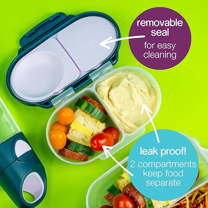 b.box Snack Box Reusable Snack Containers with Lids 2 compartments, Bento Box for kids and toddlers, Leakproof Lunch Box, BPA free and Dishwasher Safe Snack Container (Indigo Rose, 1 3/4 Cup)