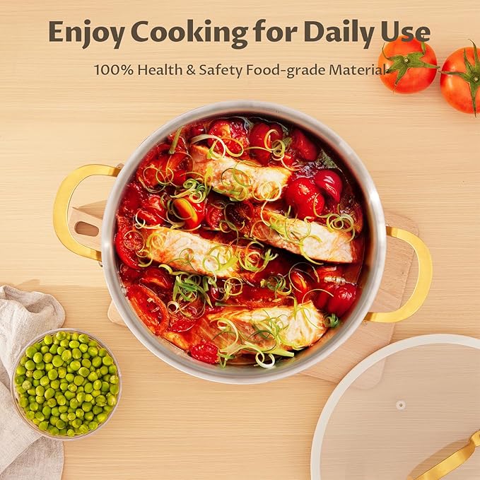 BEZIA 10 Quart Stainless Steel Stock Pot, Large Soup Pot, Casserole with Lid, Stockpot with Visible Lid, Silicone Edging, Sturdy & Double Handle, Induction Cooking Pot for Pasta, Soup, Spaghetti