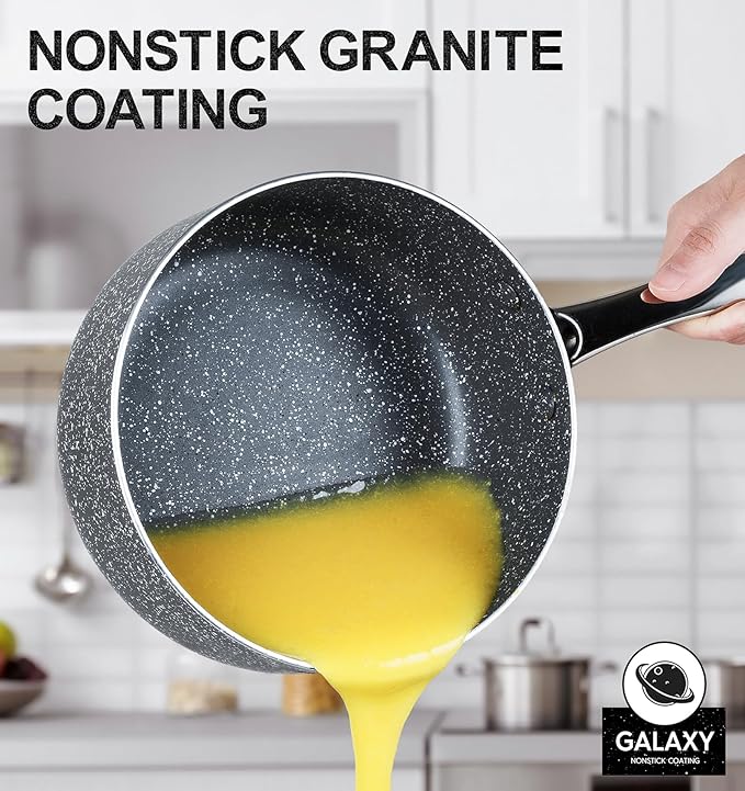 MICHELANGELO Sauce Pans with Lids, Granite Saucepan Set of 3, 1.5Qt & 2Qt & 3Qt Nonstick Small Pots with Non-Toxic Coating, All Cooktops Compatible