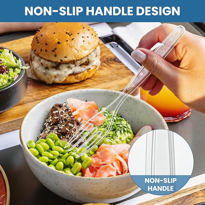 [210 Count] Clear Plastic Utensils Disposable 210 Forks Silverware Bulk Forks Bulk Heat Resistant Heavy Duty Silverware