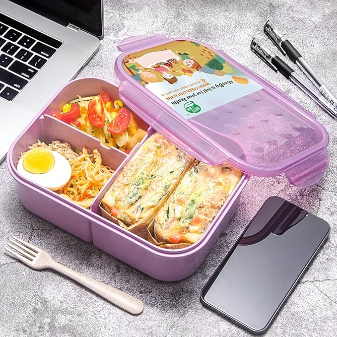 MISS BIG® Bento Box,Bento Box Adult,Lunch Box,Leak Proof Lunch Containers,No BPAs and No Chemical Dyes Bento Lunch Box,Dishwasher and Microwave Safe Lunch Containers for Adults(1900ml Purple)