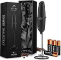 Zulay Kitchen Executive Series Milk Frother Wand - Upgraded & Improved Stand - Ideal Coffee Gift - Coffee Frother Handheld Foam Maker For Lattes - Electric Milk Frother Handheld For Cappuccino