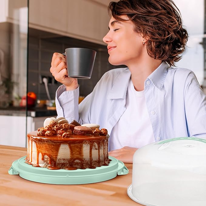 Tribello Extra Large Cake Storage Container, Cake Carrier With Handle Holds Cake 12 X 12 X 5 (Mint Green)