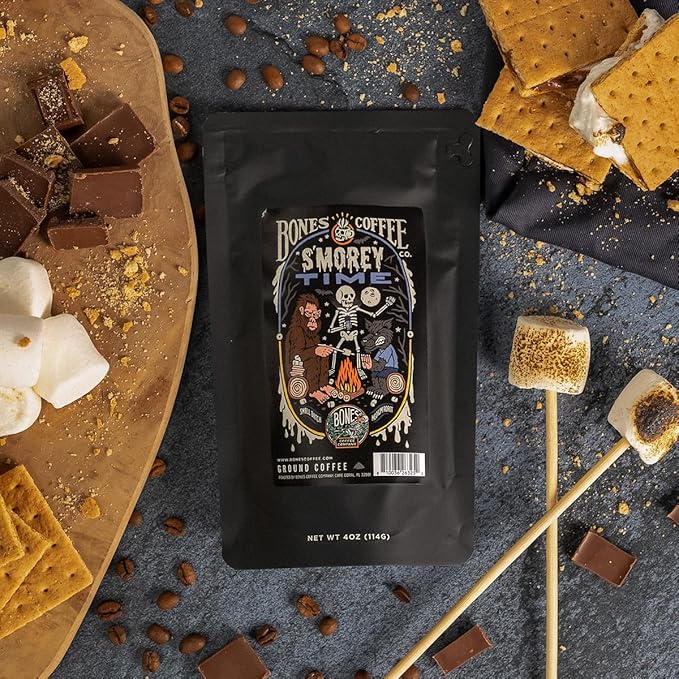 Bones Coffee Company Favorite Flavors Sample Pack Box Set with Specialty Coffee Mug, 5 Assorted Single-Origin Low Acid Medium Roast Arabica Beans Flavored Coffee Gifts, 4 oz Pack of 5 Whole Bean