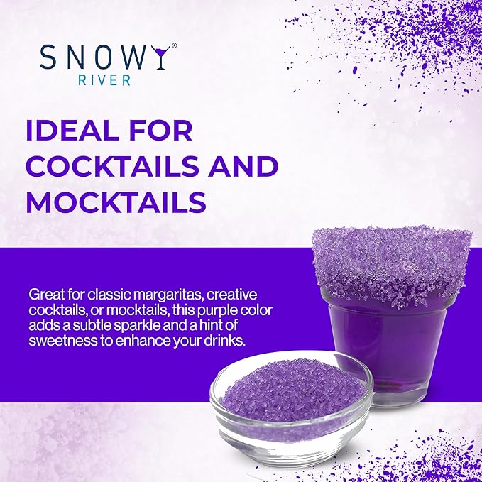 Snowy River Purple, Cocktail & Margarita Sugar Rimmer - Vibrant Color Glass Rimming Sugar with Medium Crystal Texture - 16oz