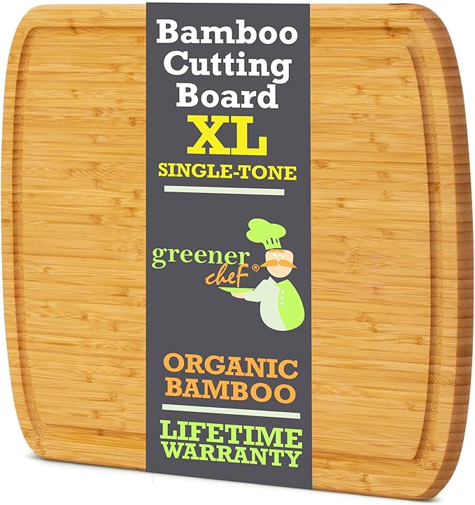 GREENER CHEF 18 Inch Extra Large Bamboo Cutting Board with Lifetime Replacements - Organic Wooden Butcher Block, XL Chopping Board for Kitchen, Meat, Vegetables, and Food Prep