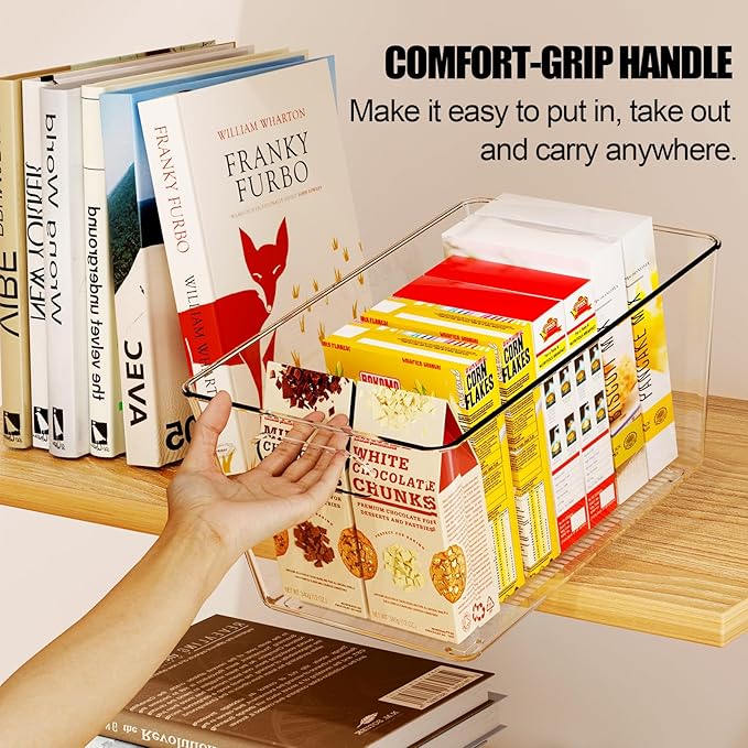 Set of 8 Clear Plastic Storage Bins, 4 Large +4 Small Pantry Organizers and Storage Containers for Kitchen Organization, Home Storage Must Haves for Office, Closet, Garage, Freezer& Bathroom
