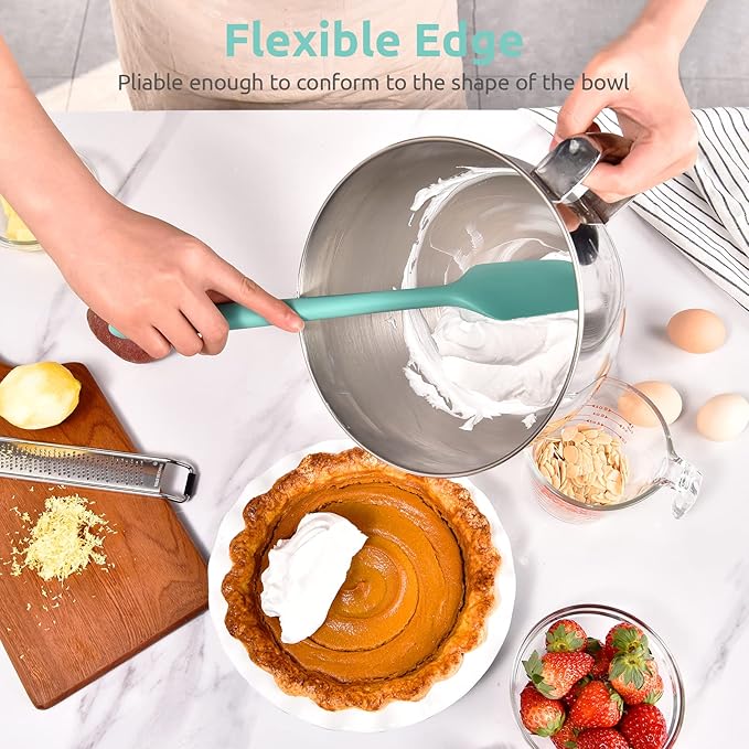 14in Extra Long Silicone Spatula: U-Taste 480ºF Heat Resistant Flexible Baking Mixer Scraper, Large Rubber Mixing Stirring Scraping Seamless Kitchen Turner Utensil for Nonstick Cookware (Aqua Sky)