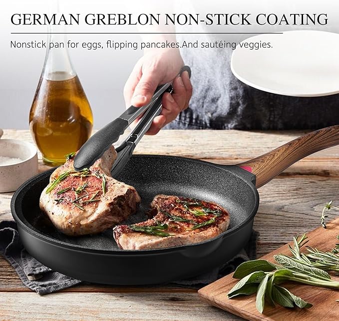 Vinchef 11" Non Stick Frying Pans, Skillet with Lid Used for All Stoves, Induction Non Toxic Cookware, Cooking Pans Nonstick Capable of Kitchen
