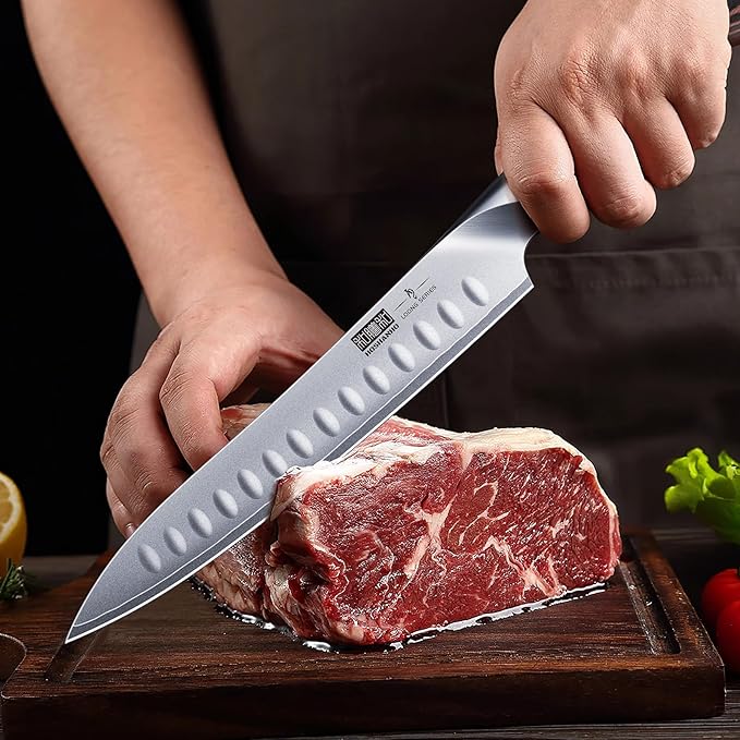 HOSHANHO 8 Inch Carving Knife & 7 Inch Fork Set, Professional Japanese High Carbon Steel Razor Sharp Butcher Brisket Slicing Knife Set for Meat Cutting, BBQ