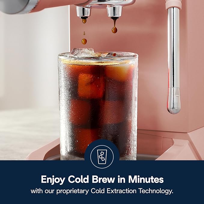 De'Longhi Dedica Duo Compact Espresso Machine - Cold Brew Coffee Maker with Milk Frother Wand- for Espresso, Hot & Iced Coffee, Cappuccinos, Lattes & Home Barista Brewing, Rosé Pink