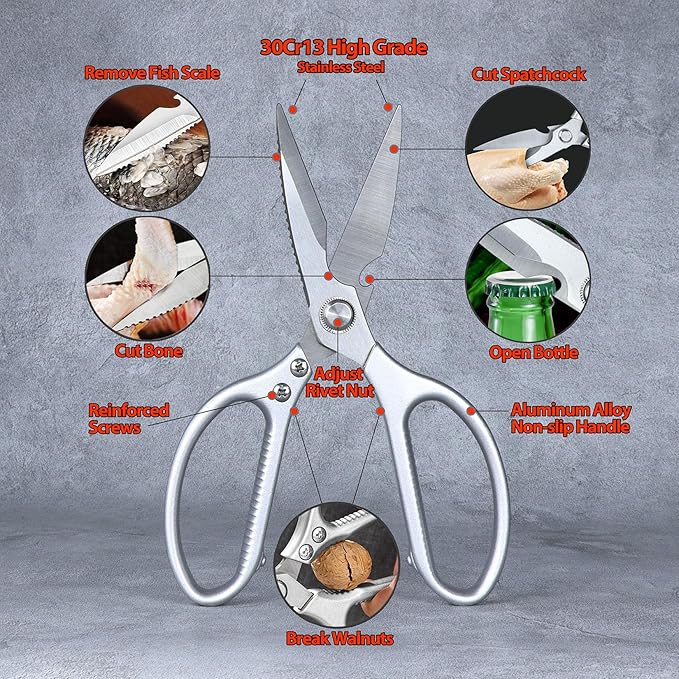 8.46'' Large Kitchen Scissors for Food, Heavy Duty All Purpose Kitchen Shears for Cutting Vegetable, Poultry, Meat, Herb, Stainless Steel Sharp Blade, Dishwasher Safe