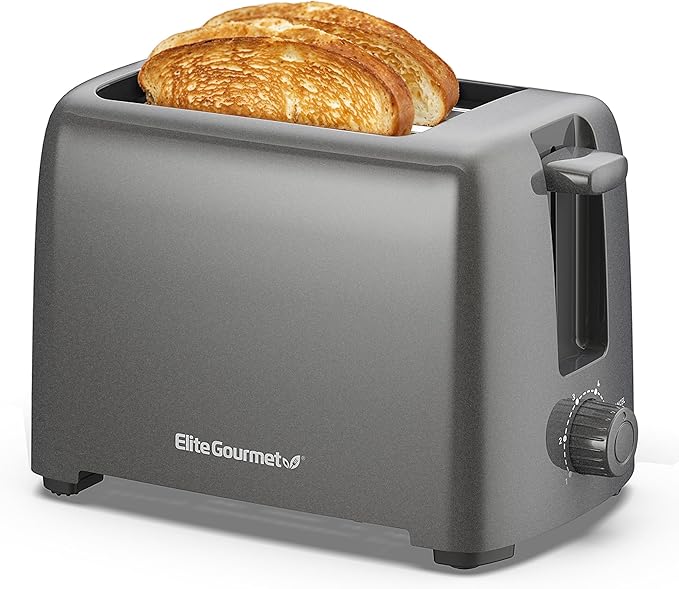 Elite Gourmet ECT1027G Cool-Touch 2 Slice Toaster, 6 Toast Settings & Cancel Function, Extra Wide 1.25” Slots Easily Fits Breads, English Muffins, Bagels & Waffles, Gunmetal Gray