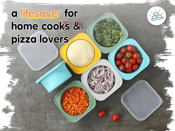 Stackable Silicone Artisan Pizza Dough Proofing Proving Containers with Lids-3 pack-500ml portion (Yellow)
