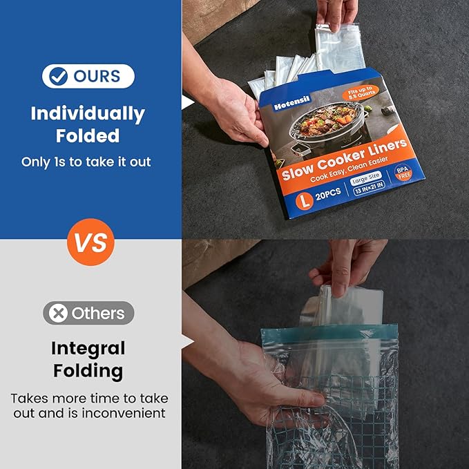 Slow Cooker Liners, Hotensil 13"x 21" 30 Count Cooking Bags Large Size Disposable Pot Liners, Fit 3QT to 8.5QT for Slow Cooker Cooking Trays, Multi-Purpose Durable Liners Plastic Bags, BPA Free