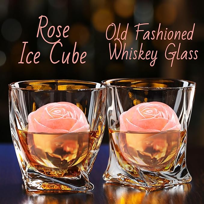 Whiskey Ice Cubes Mold,Rose Gift Ball Ice Maker Mold,8 Ice,Fun Shapes 2in,Silicone Ice Cube Tray for Birthday Christmas Party,Fun Accessories for Gift,Rose Ice Cube Mold for Cocktails,Bourbon