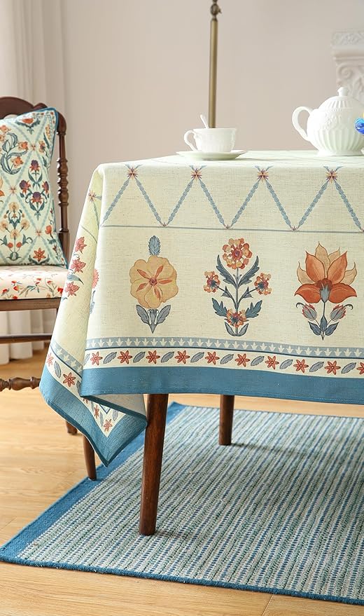 ISAENNE Designer Linen Floral Small Square Tablecloth,Light Green Farmhouse Durable Table Cloth,Washable Decor Tablecloths for Dining Kitchen Thanksgiving Christmas,55"*55"-Floralsea B