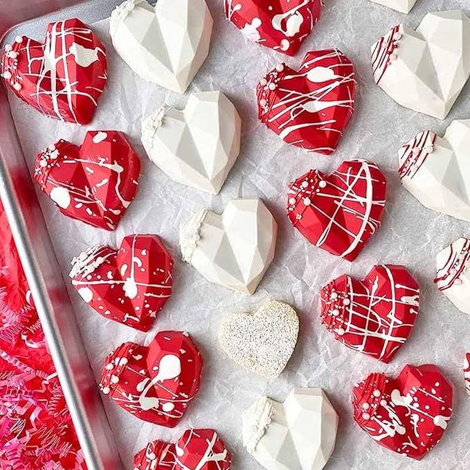 Heart Silicone Molds, AITRAI 2 Pack 3D Diamond Heart Chocolate Molds Soap Mold for Soap Making Silicone Cake Molds Mousse Mold, Gift for Birthday Wedding