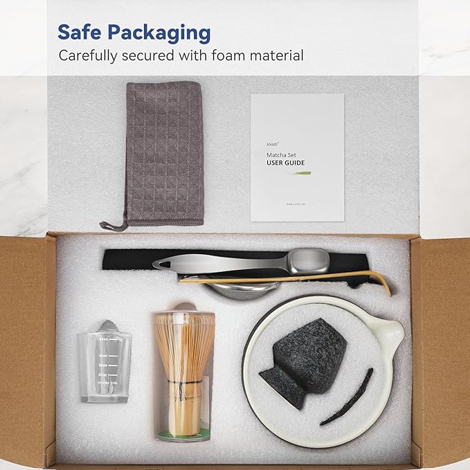 10-Pcs Matcha Kit Set, Whisk and Bowl with Spout & Measuring Spoon, Japanese Tea Making Tools, Charcoal Grey