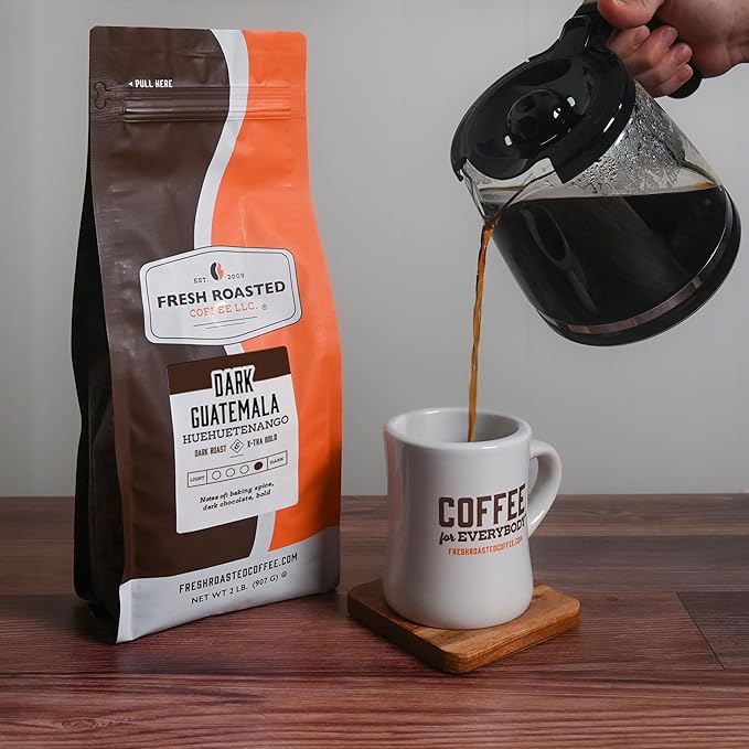 Fresh Roasted Coffee, Dark Guatemala Huehuetenango | 2 lb (32 oz) | Single Origin | Dark Roast | Kosher | Ground