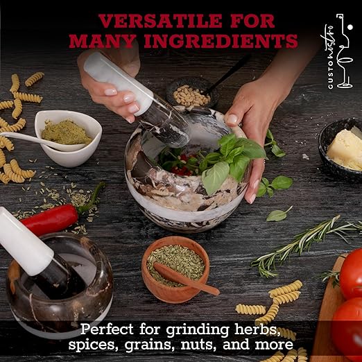 Gusto Nostro Natural Marble Mortar and Pestle Set | 6 Inch - 3.5 Cup Extra Large Mortar Pestle Set for Grinding Herbs, Nuts, Grains | Pesto Grinding and Guacamole Stone Bowl | Marble Spice Crusher