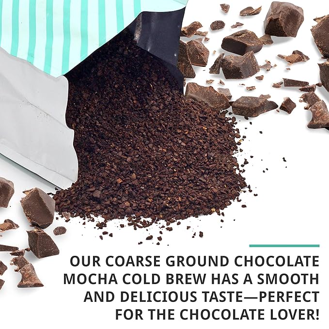 Cold Brew Organic Coarse Ground Flavored Coffee, Chocolate Mocha Flavor, Dark Roast, Colombian Supremo, Coarse Grind for Cold Brew Coffee & French Press, 1 LB