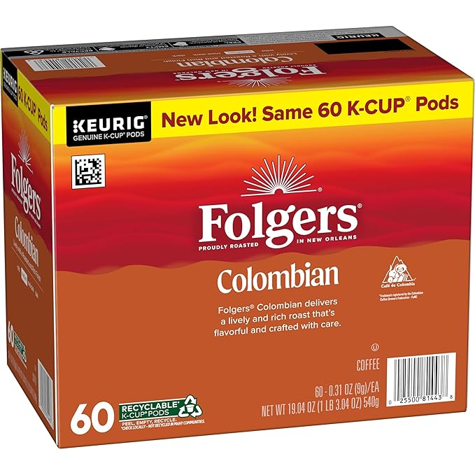 Folgers Colombian Coffee, Medium Roast, Keurig K-Cup Pods, 10 Count Box (Pack of 6)