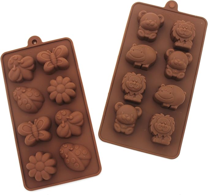 Non-stick Candy Jelly Molds, Chocolate Molds, Soap Molds, Silicone Baking Molds - Forest Cute Theme Happy Bear, Lion, Hippo - More Fun, Toy Kids Set, Set of 2 (Animal)