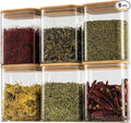 37oz Rectangle Airtight Glass Storage Containers with Bamboo Lids (Set of 6), Square Food Storage Jar, Pantry Organizers for Cereal, Nuts, Snacks and Coffee beans (‎with Black Lable)
