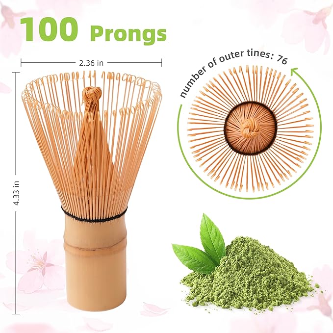 2-Pack Handcrafted Matcha Whisk, Bamboo Whisk for Matcha Tea, Natural Bamboo Chasen, 100-Prong Chasen, Macha Whisks Brush Match Accessories Wisk Mixer Whisker for Making Ceremonial Macha Tea