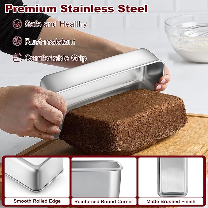 LIANYU Stainless Steel Loaf Pans Set of 4 for Baking Bread, 1 Large (12x5 Inch) & 3 Medium (9x5 Inch) Bread Pans, Ideal for Lasagna, Meat, Cake, Brownies, Durable & Non Toxic, Oven & Dishwasher Safe