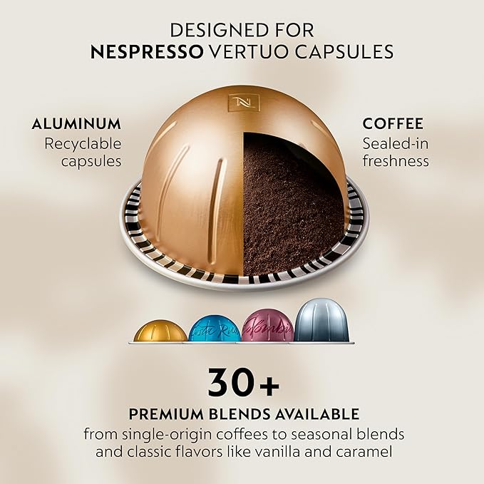 Nespresso Festive Vertuo Pop+ Deluxe Coffee and Espresso Maker by Breville with Milk Frother, Matte Black Gold