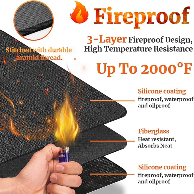60 ×40 inches Under Grill Mats for Outdoor Grill/ Double-Sided Fire Pit Mat Fireplace Mat, Fireproof Deck and Patio Protector Mat, BBQ Mat for Under BBQ Waterproof Oil-Proof Grill Floor Pads Grill Mat