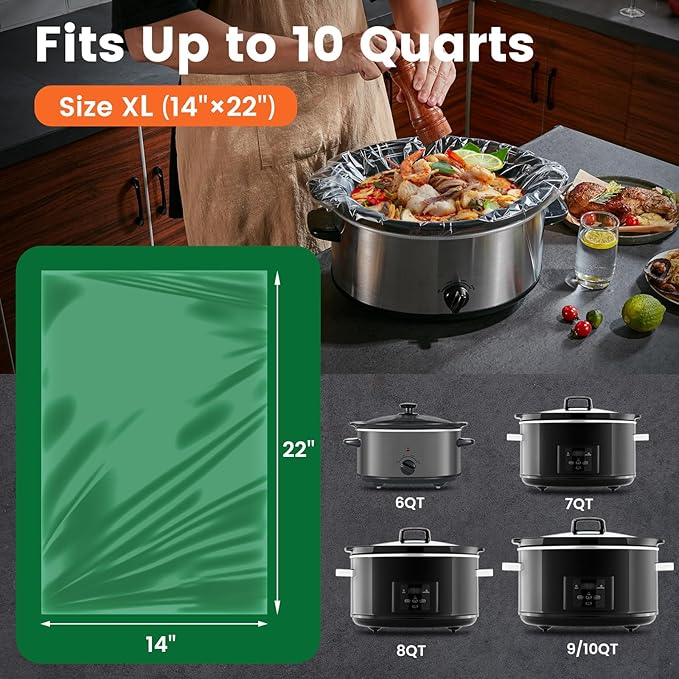 Slow Cooker Liners, Hotensil 14"x 22" 10 Count Cooking Bags Large Size Disposable Pot Liner, Fit 6QT to 10QT for Slow Cooker Cooking Trays, Multi-Purpose Durable Liners Plastic Bags, BPA Free