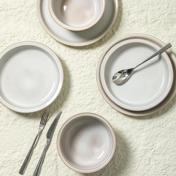 Stone Lain Slate 12-Piece Dinnerware Set Stoneware, Plates and Bowls Set, Dishwasher and Microwave Safe, Dish Set for 4, White