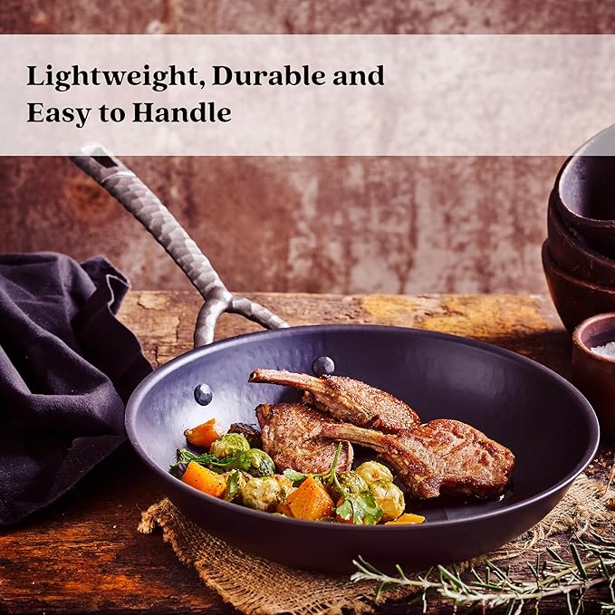 Alva 9.5” Carbon Steel Frying Pan – Naturally Nonstick, Made without PTFE, PFOA, & PFAS, Oven & Induction Safe, Chef-Grade Heat Control, Built to Last a Lifetime, Designed in Belgium