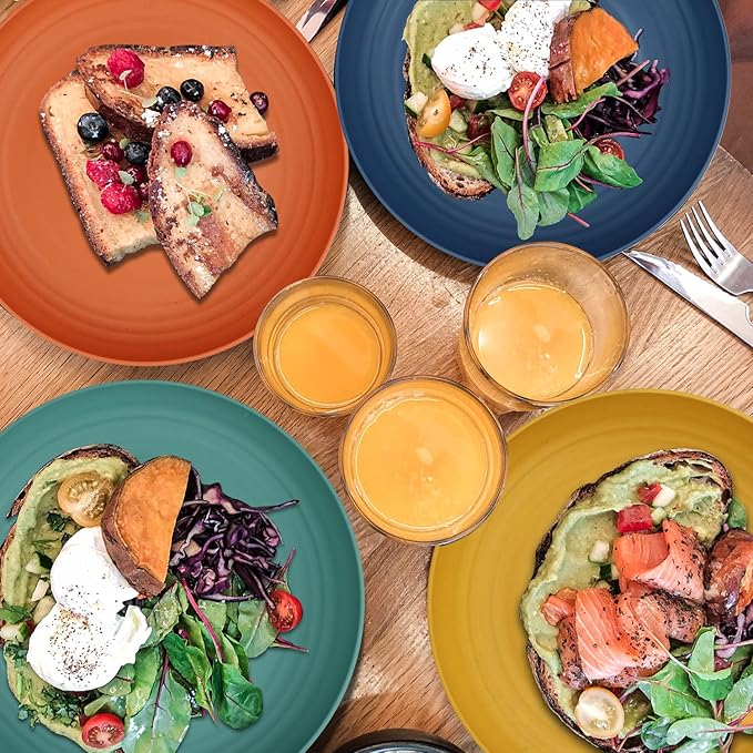Wrova Wheat Straw Plates - 10 Inch Unbreakable Dinner Plates Set of 8 - Dishwasher & Microwave Safe Plastic Plates Reusable - Lightweight Plates for kitchen,camping (Colorful Series)