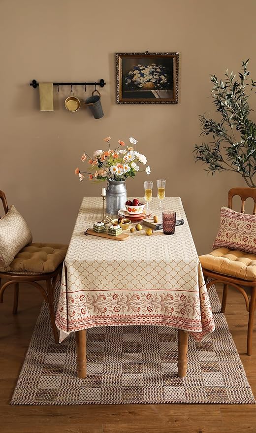 ISAENNE Designer Linen Floral Square Tablecloth,Pale Yellow Farmhouse Indoor Table Cloth,Fall Durable Decor Tablecloths for Dining Kitchen Thanksgiving Christmas Party,67"*67"-Chamonix A