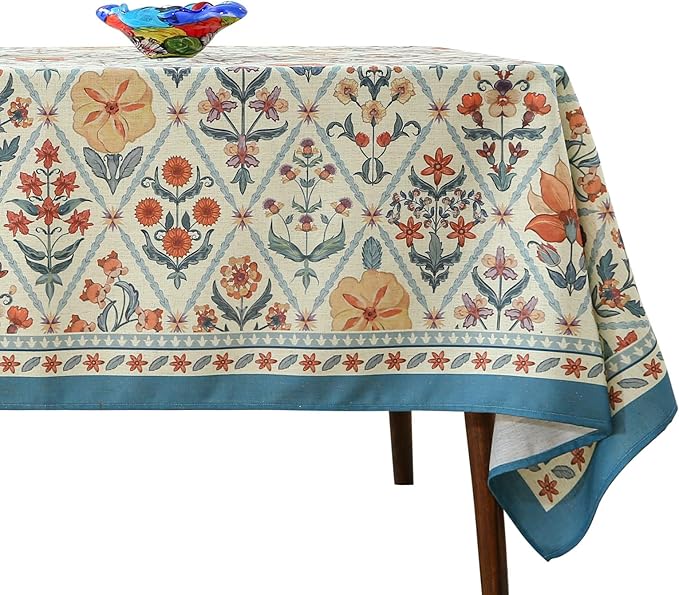 ISAENNE Designer Linen Elegant Small Rectangular Tablecloth,Colorful Floral Bohemian Table Cloth,Wrinkle Resistant Decor Tablecloths for Dining Thanksgiving Kitchen,55"*71"-Floralsea A