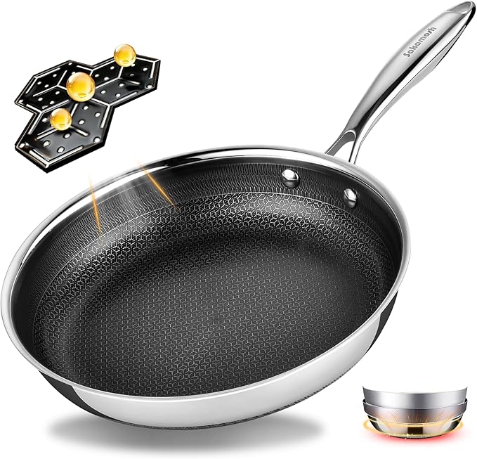 11" Non Stick Frying Pans, Stainless Steel Pan, Ceramic Skillet with Stay-Cool Handle, Non Toxic, PFAS PFOA PTFE Free, Dishwasher Safe, Induction, Compatible with All Cooktops