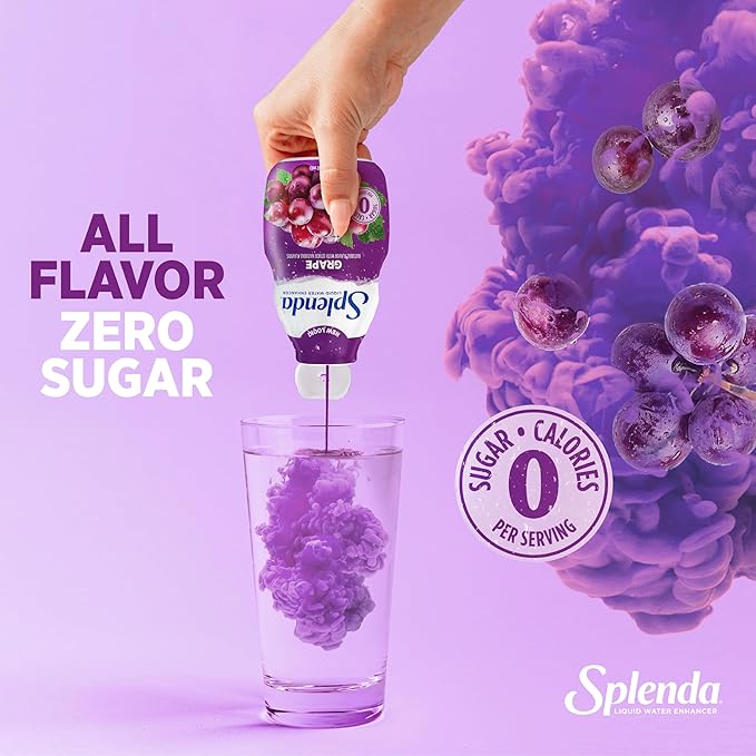 SPLENDA Liquid Water Enhancer Drops, Sugar Free, Zero Calorie, Natural Flavor, Concentrated Drink Mix, 3.11 Fl Oz Each Bottle (Grape, 2 Pack)