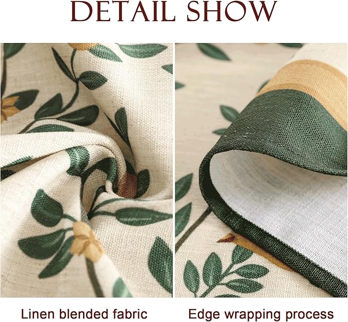 patdrea Designer French Table Cloth for Rectangle Table,Vintage Green Linen Birds and Leaves Pattern Tablecloths,Dacorative Cover Kitchen Dining,Christmas,Thanksgiving,Party,67"x118"-Warbler