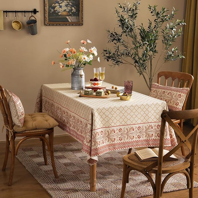 ISAENNE Designer Linen Floral Extra Long Rectangle Tablecloth,Pale Yellow Farmhouse Indoor Table Cloth,Durable Decor Tablecloths for Dining Kitchen Thanksgiving,63"*110"-Chamonix A