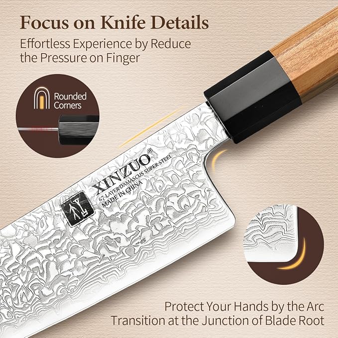 XINZUO 8.5 Inch Chef Knife, 67 Layers Hand Forged Damascus Steel Kitchen Knife Professional, Japanese Chef Knife for Chefs and Home Cooking, Ultra Sharp,Olive Wood Octagonal Handle