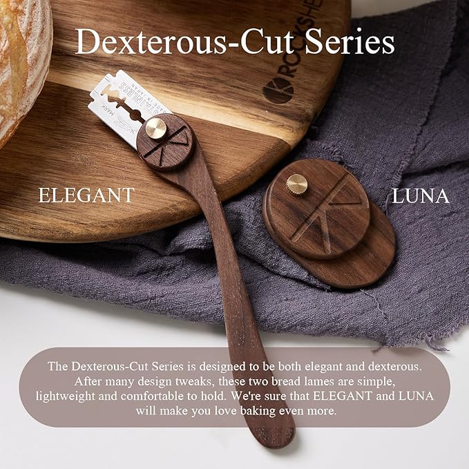 Bread Lame Set with Blade Cover, Two Scoring Knifes with 5 Feather Blades, Dough Scoring Tool for Bread Baking, Sourdough Scoring Tool Dexterous-Cut Series Lame Bread Tool (LUNA & ELEGANT)