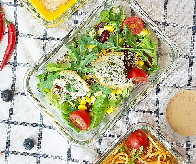 M MCIRCO 10-Pack Glass Food Storage Container with Lids, Airtight Lunch Bento Boxes, Glass Meal Prep Container,Microwave, Oven, Freezer and Dishwasher Friendly