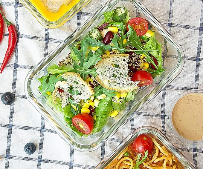 [8-Pack,30 oz]Glass Meal Prep Containers,Glass Food Storage Containers,Airtight lunch Containers with Lids, Microwave, Oven, Freezer and Dishwasher