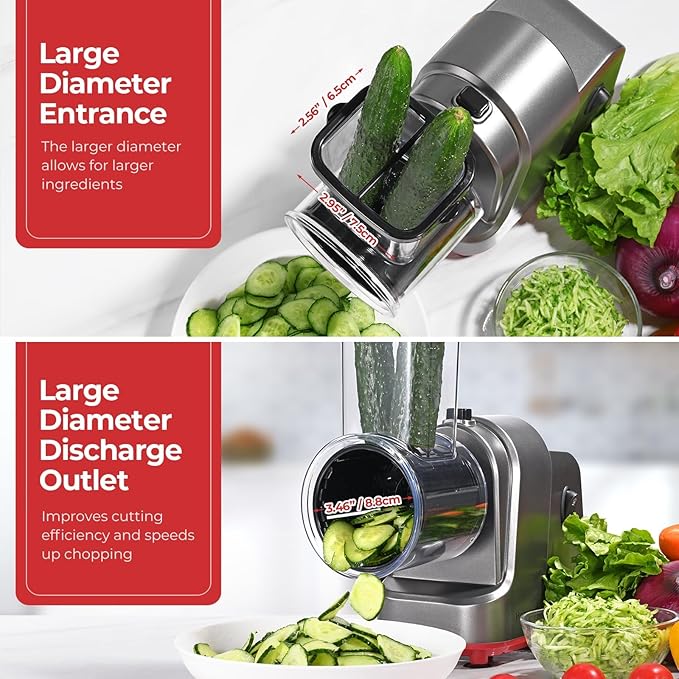 Electric Cheese Grater, Salad Maker With 5 Different Shapes of Blades, 250W Electric Slicer Shredder, Electric Salad Machine for Cheeses, Fruits and Vegetables, Silver