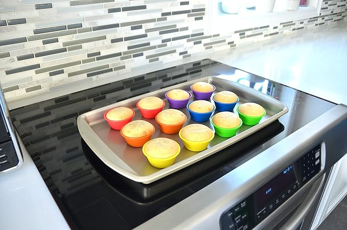 | Professional Silicone Baking Cups | Premium 12 Piece Set | Reusable Cupcake Muffin Pans | BPA Free