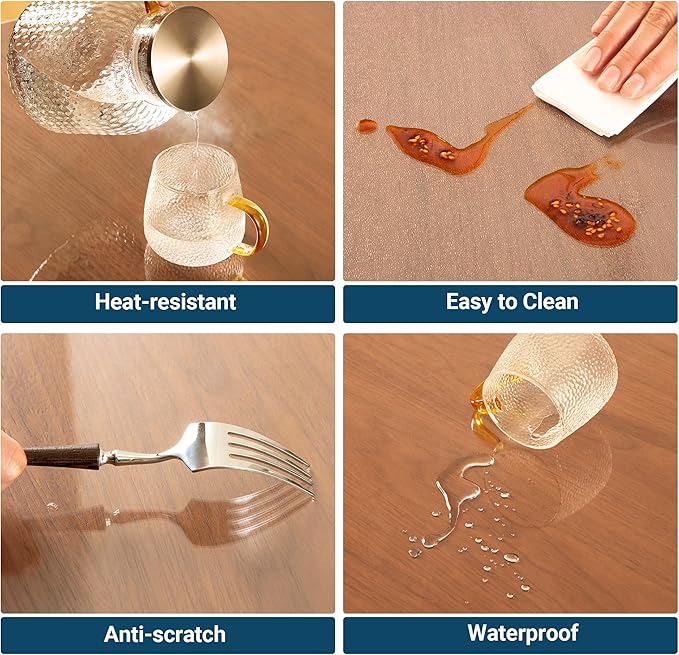 Clear Round Table Cover Protector 48 Inch, 1.5mm Transparent Plastic Table Protector Waterproof, Anti-Scratch Clear Desk Mat for Office Desktop Dresser Dining Table, FDA Compliant